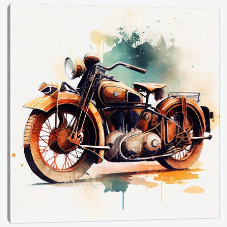 Watercolor Vintage Motorcycle IV Canvas Print #CFS253} by Chromatic Fusion Studio Art Print