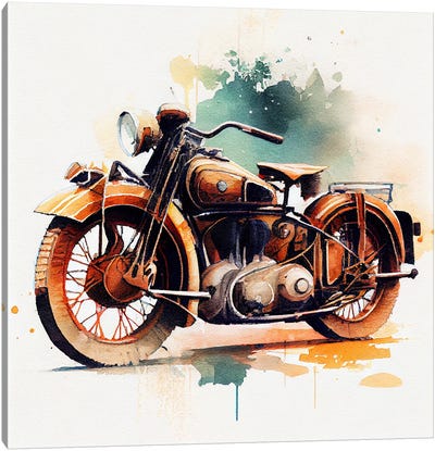 Watercolor Vintage Motorcycle IV Canvas Art Print - Chromatic Fusion Studio