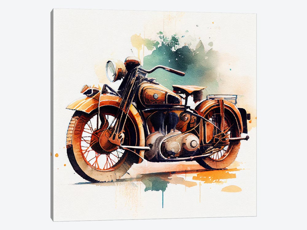 Watercolor Vintage Motorcycle IV by Chromatic Fusion Studio 1-piece Canvas Wall Art