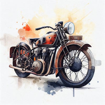 Watercolor Vintage Motorcycle V by Chromatic Fusion Studio metal wall art