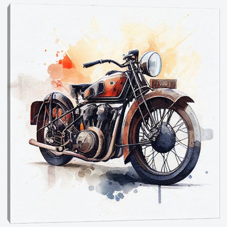Watercolor Vintage Motorcycle V Canvas Print #CFS254} by Chromatic Fusion Studio Canvas Wall Art