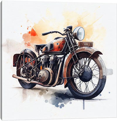 Watercolor Vintage Motorcycle V Canvas Art Print - Chromatic Fusion Studio
