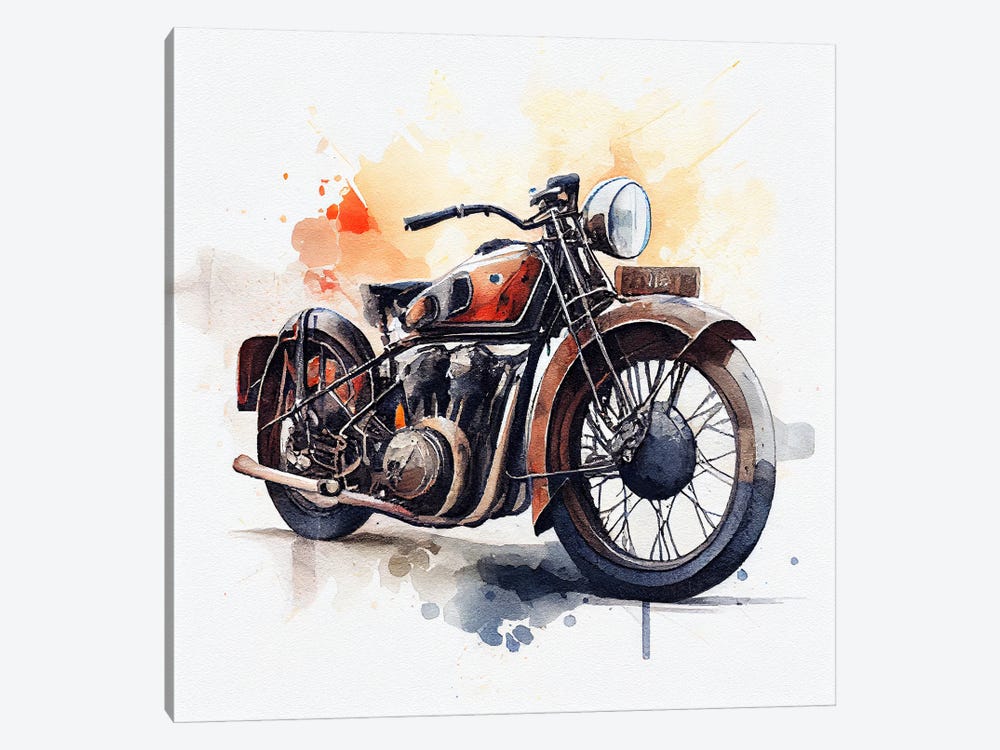 Watercolor Vintage Motorcycle V by Chromatic Fusion Studio 1-piece Canvas Print