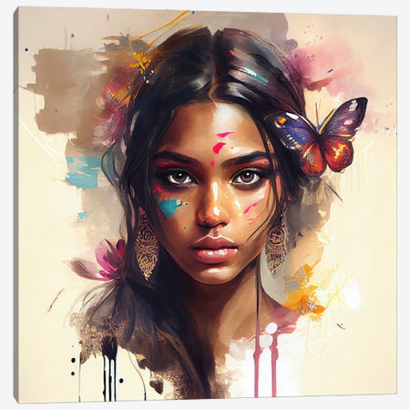 Watercolor Hindu Woman I Canvas Print #CFS255} by Chromatic Fusion Studio Canvas Wall Art