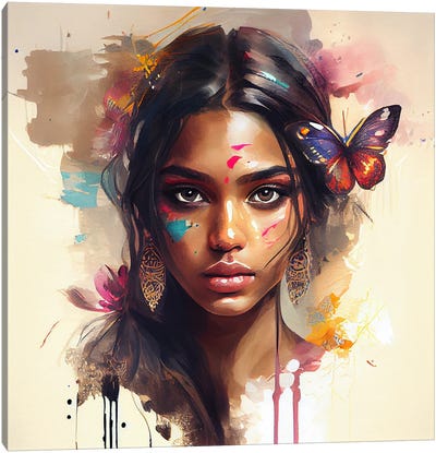 Watercolor Hindu Woman I Canvas Art Print - Indian Décor