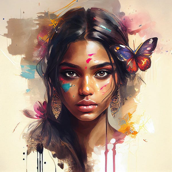 Indian Décor: Watercolor Hindu Woman I by Chromatic Fusion Studio