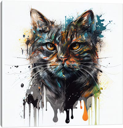 Watercolor Cat I Canvas Art Print - Tabby Cat Art