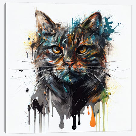 Watercolor Cat I Canvas Print #CFS256} by Chromatic Fusion Studio Canvas Wall Art
