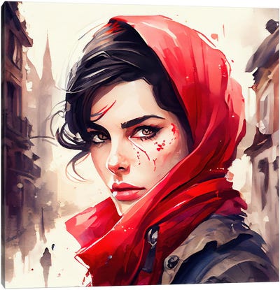 Modern Little Red Riding Hood Canvas Art Print - Chromatic Fusion Studio