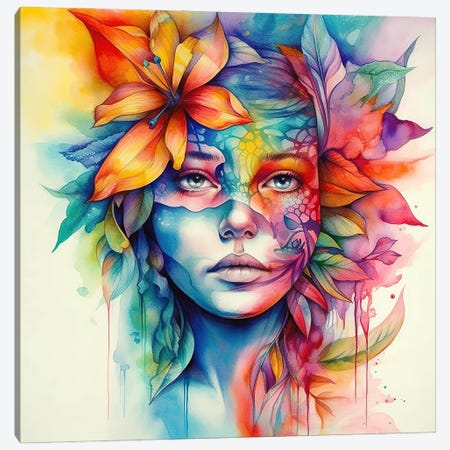 Watercolor Tropical Woman XX Canvas Print #CFS262} by Chromatic Fusion Studio Canvas Wall Art