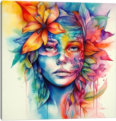 Watercolor Tropical Woman XX Canvas Art Print - Hibiscus Art