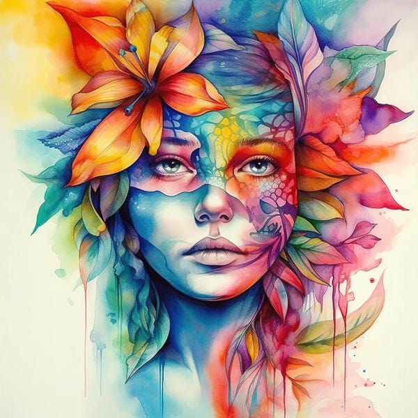 Hibiscuses: Watercolor Tropical Woman XX by Chromatic Fusion Studio
