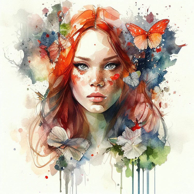 Watercolor Floral Red Hair Woman VII by Chromatic Fusion Studio wall art