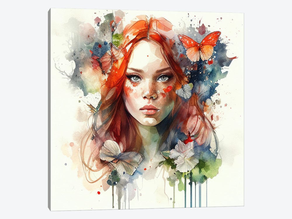 Watercolor Floral Red Hair Woman VII by Chromatic Fusion Studio 1-piece Art Print