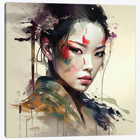 Powerful Warrior Geisha I Canvas Print #CFS275} by Chromatic Fusion Studio Canvas Wall Art