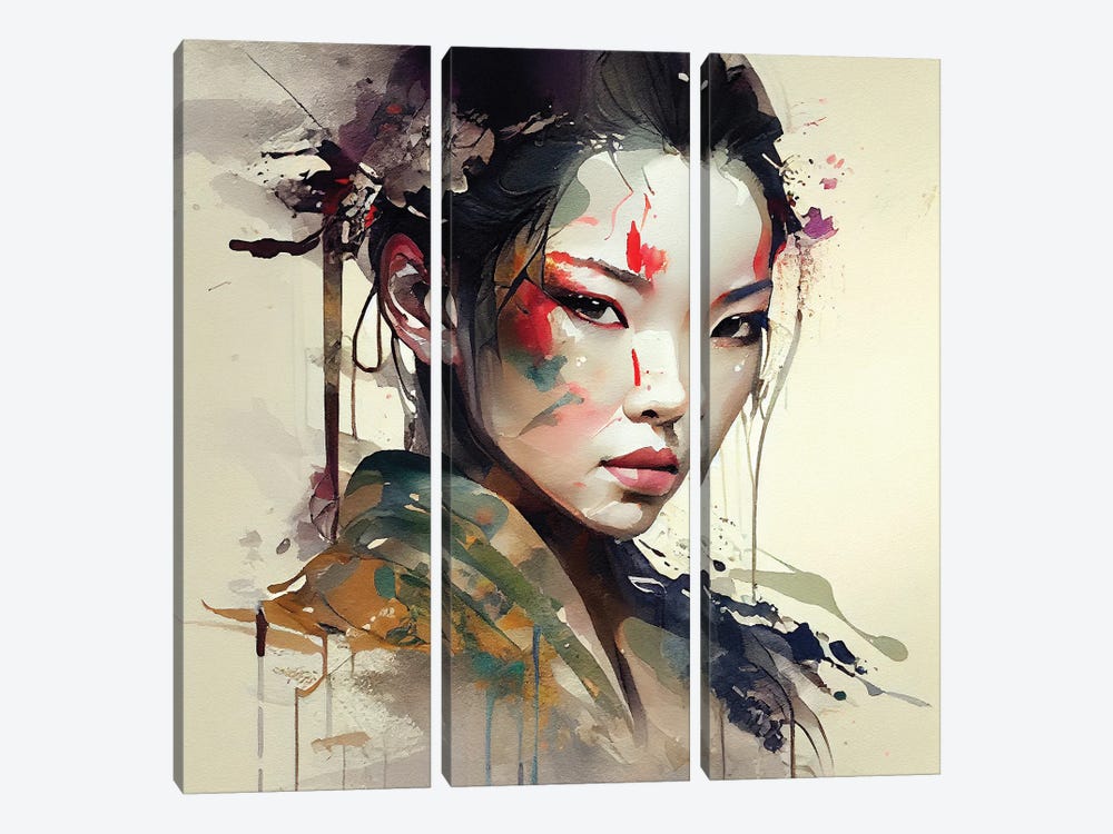 Powerful Warrior Geisha I by Chromatic Fusion Studio 3-piece Canvas Art