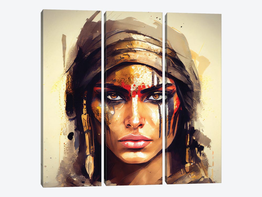 Powerful Egyptian Warrior Woman IV by Chromatic Fusion Studio 3-piece Canvas Print