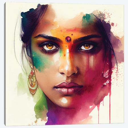 Watercolor Hindu Woman II Canvas Print #CFS279} by Chromatic Fusion Studio Canvas Art Print
