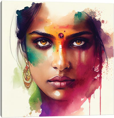Watercolor Hindu Woman II Canvas Art Print - Chromatic Fusion Studio