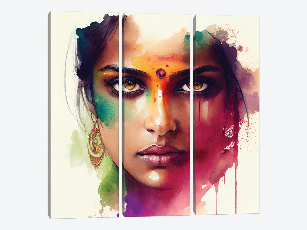 Watercolor Hindu Woman II by Chromatic Fusion Studio 3-piece Canvas Wall Art