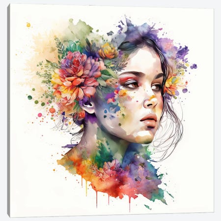 Watercolor Floral Woman I Canvas Print #CFS27} by Chromatic Fusion Studio Canvas Print