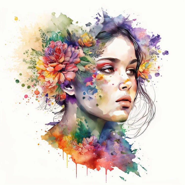 Watercolor Floral Woman I