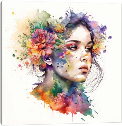 Watercolor Floral Woman I Canvas Art Print - Chromatic Fusion Studio