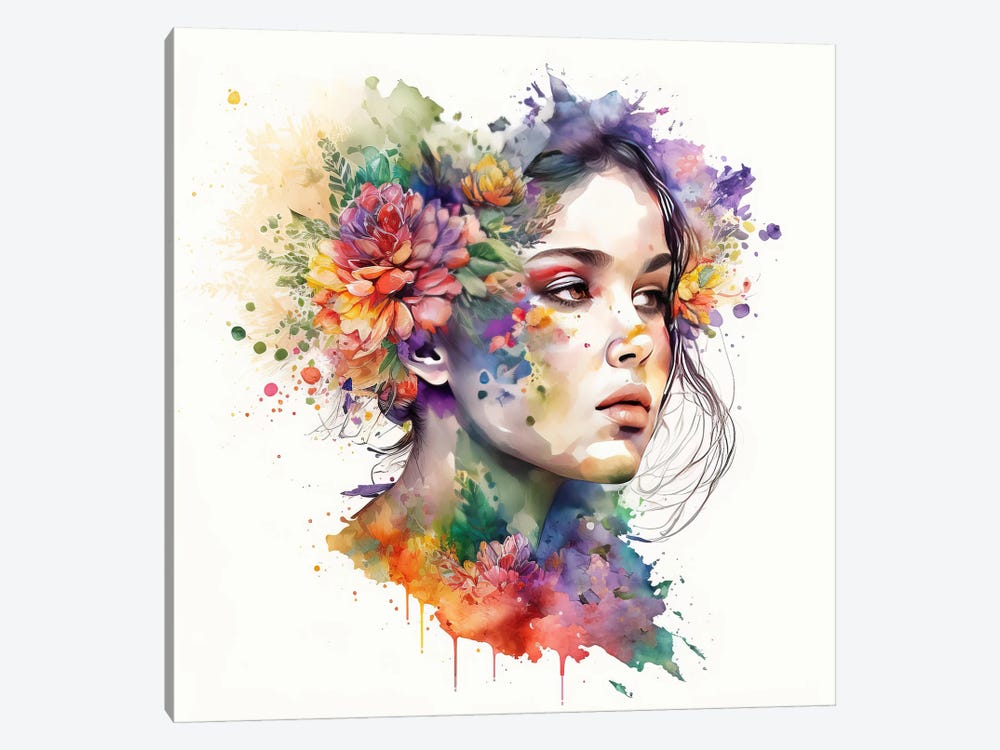 Watercolor Floral Woman I by Chromatic Fusion Studio 1-piece Canvas Art Print