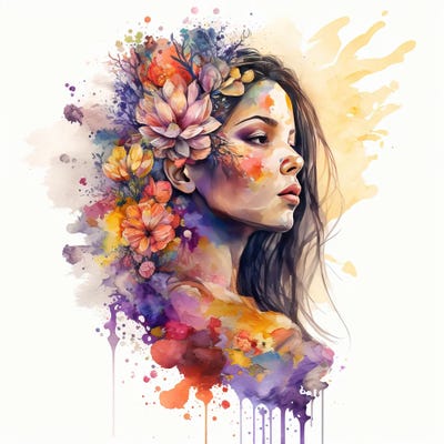 Watercolor Floral Woman II by Chromatic Fusion Studio canvas print
