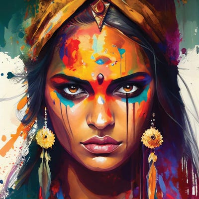 Powerful Hindu Woman I by Chromatic Fusion Studio multi panel art