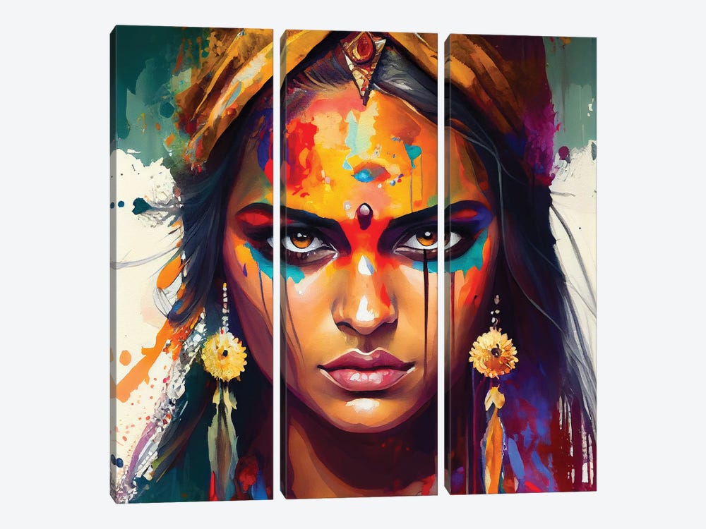 Powerful Hindu Woman I by Chromatic Fusion Studio 3-piece Canvas Wall Art