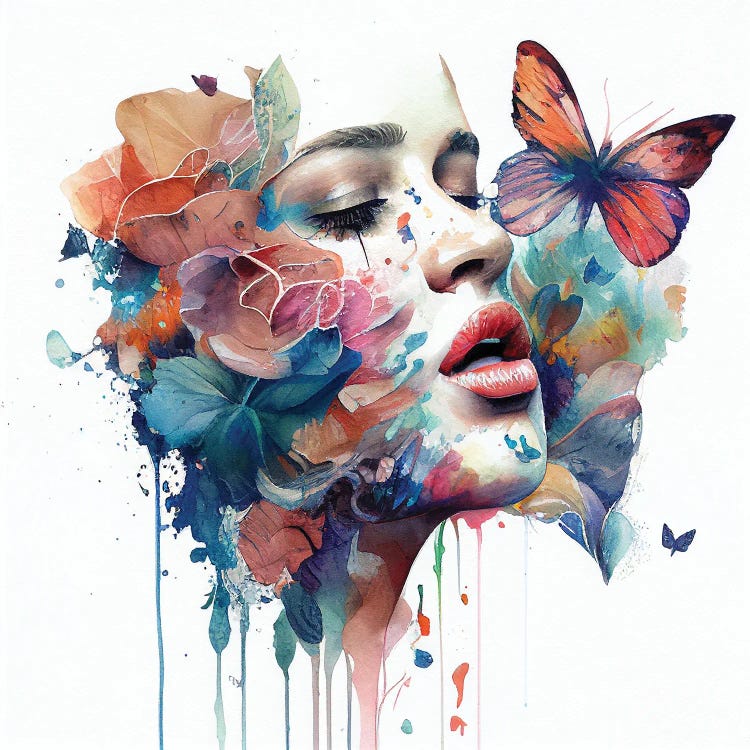 Watercolor Floral Woman Face I by Chromatic Fusion Studio wall art