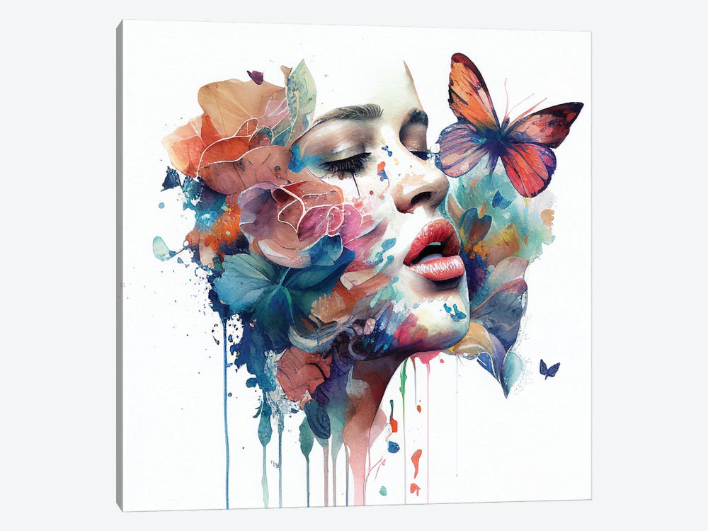 Watercolor Floral Woman Face I by Chromatic Fusion Studio 1-piece Canvas Art Print
