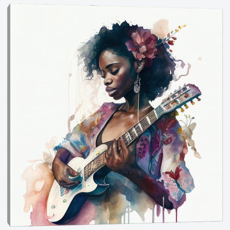 Watercolor Musician Woman II Canvas Print #CFS286} by Chromatic Fusion Studio Art Print