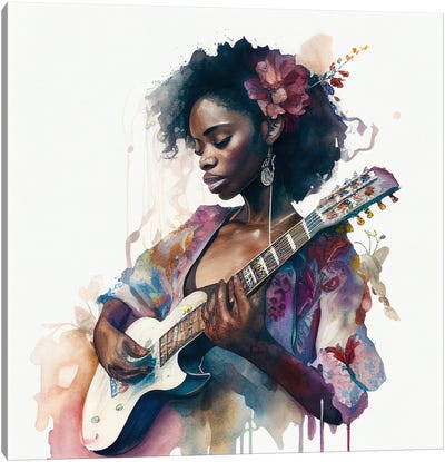 Watercolor Musician Woman II Canvas Art Print - Chromatic Fusion Studio