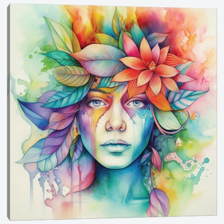 Watercolor Tropical Woman Canvas Print #CFS287} by Chromatic Fusion Studio Canvas Art Print