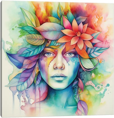 Watercolor Tropical Woman Canvas Art Print - Chromatic Fusion Studio
