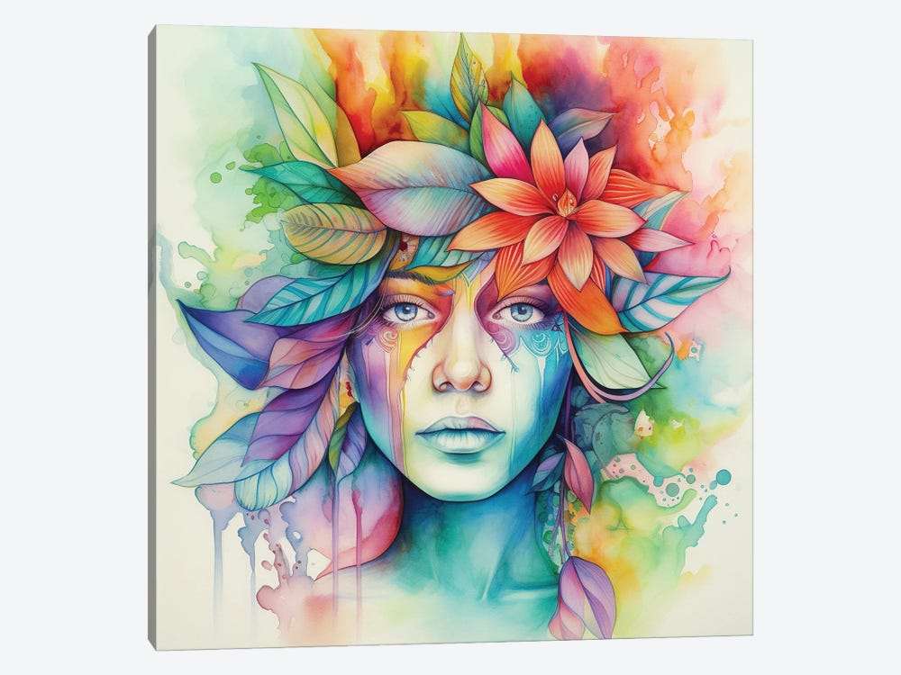 Watercolor Tropical Woman by Chromatic Fusion Studio 1-piece Canvas Print