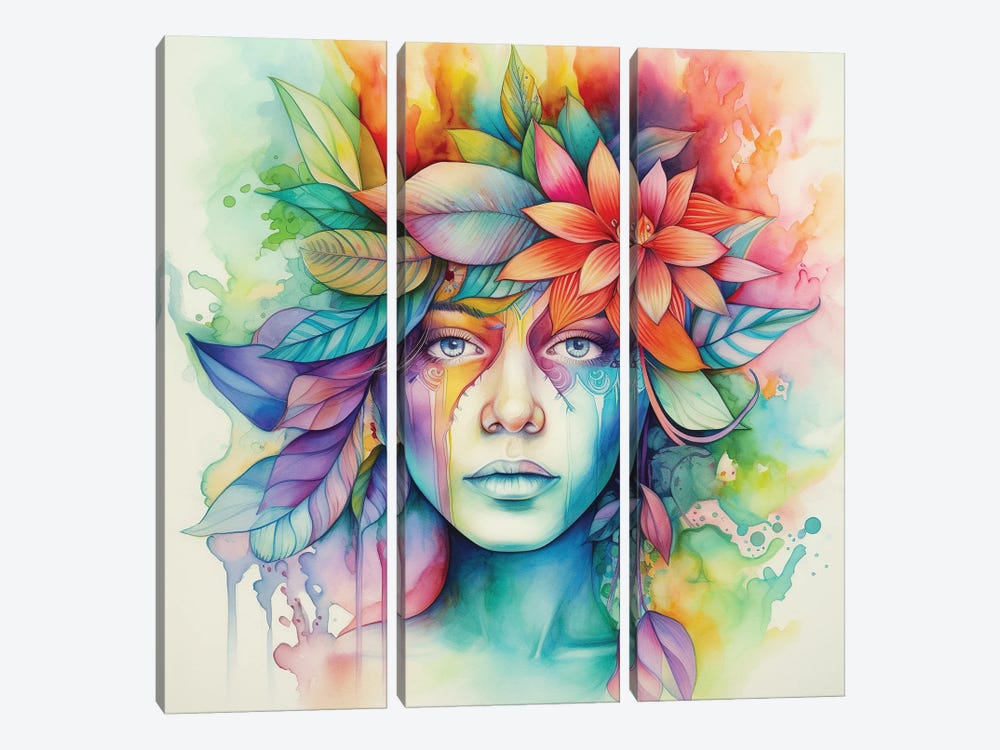 Watercolor Tropical Woman by Chromatic Fusion Studio 3-piece Canvas Print