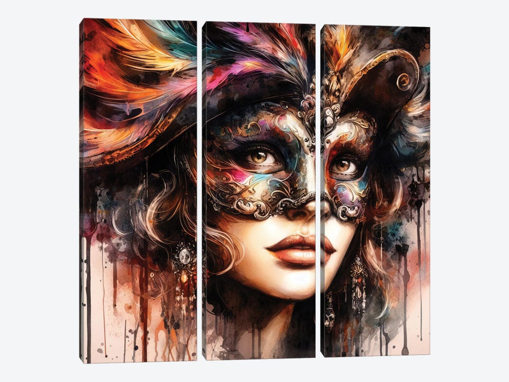 Watercolor Carnival Woman by Chromatic Fusion Studio 3-piece Canvas Wall Art
