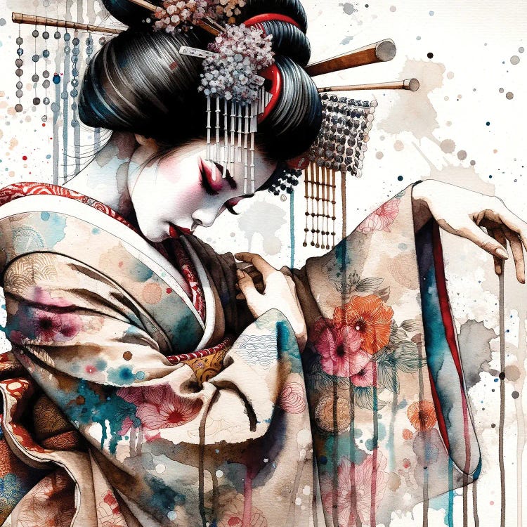 Watercolor Geisha Dancer I