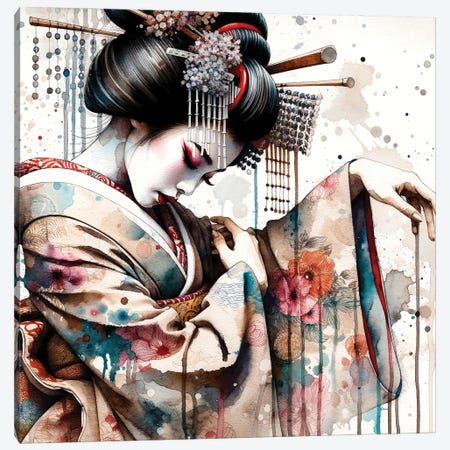 Watercolor Geisha Dancer I Canvas Print #CFS289} by Chromatic Fusion Studio Canvas Art