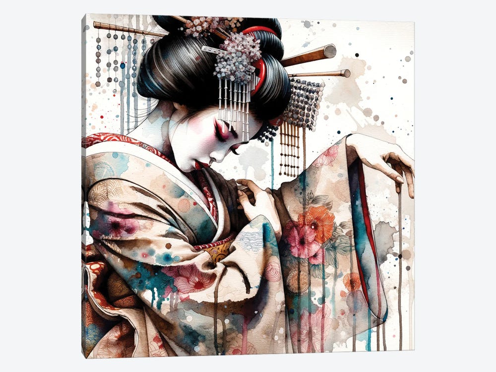 Watercolor Geisha Dancer I by Chromatic Fusion Studio 1-piece Canvas Print