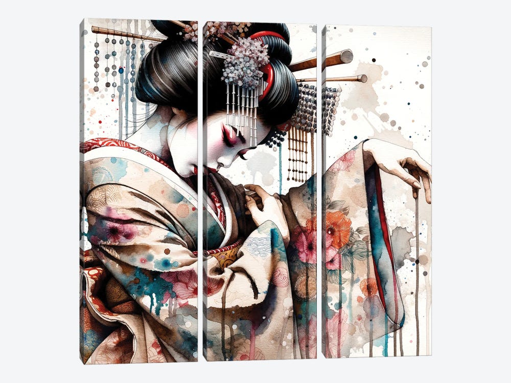 Watercolor Geisha Dancer I by Chromatic Fusion Studio 3-piece Canvas Print