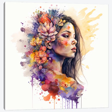 Watercolor Floral Woman II Canvas Print #CFS28} by Chromatic Fusion Studio Canvas Art