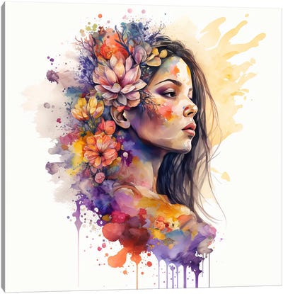Watercolor Floral Woman II Canvas Art Print - Chromatic Fusion Studio