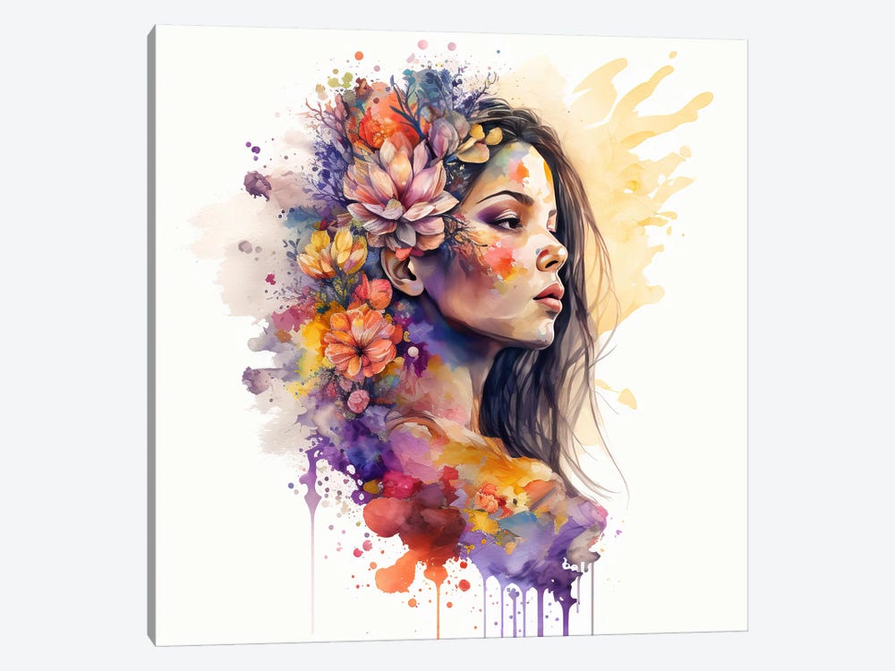 Watercolor Floral Woman II by Chromatic Fusion Studio 1-piece Canvas Artwork