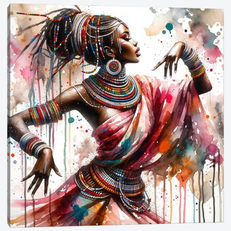 Watercolor African Dancer I Canvas Print #CFS291} by Chromatic Fusion Studio Art Print