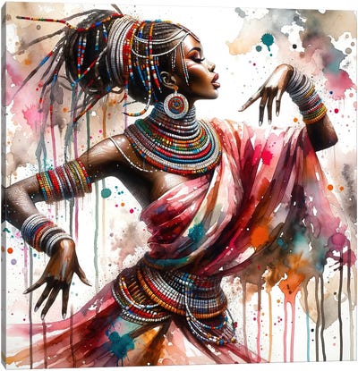 Watercolor African Dancer I Canvas Art Print - Chromatic Fusion Studio