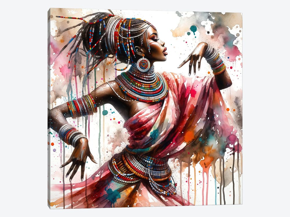 Watercolor African Dancer I by Chromatic Fusion Studio 1-piece Canvas Wall Art